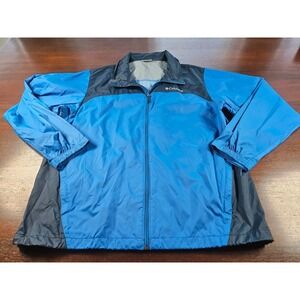Columbia Rain Jacket Men's Large Blue Windbreaker Hidden Hood Packable